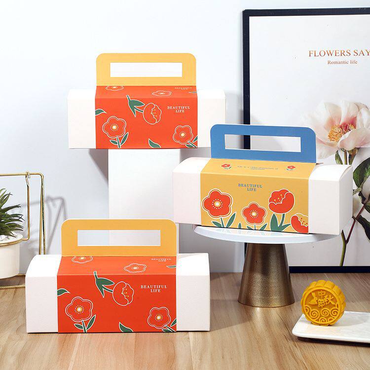 10个花朵图案小西点手提包装烘焙点心月饼蛋黄酥高颜值创意礼品盒