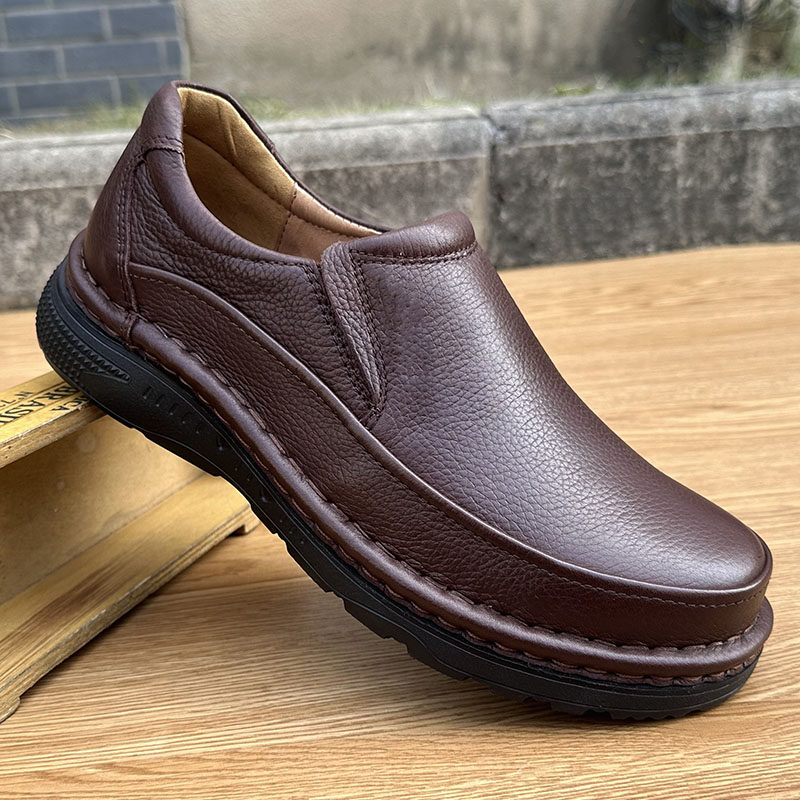休闲套脚男士皮鞋头层牛皮轻质鞋