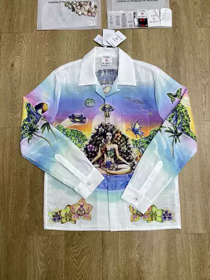 Casablanca Portrait Floral Gradient Color-Blocked Long-Sleeved Shirt