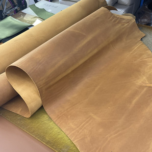 姜黄色复古头层牛皮料手工diy皮料2mm疯马皮皮料真纯牛皮适合做包