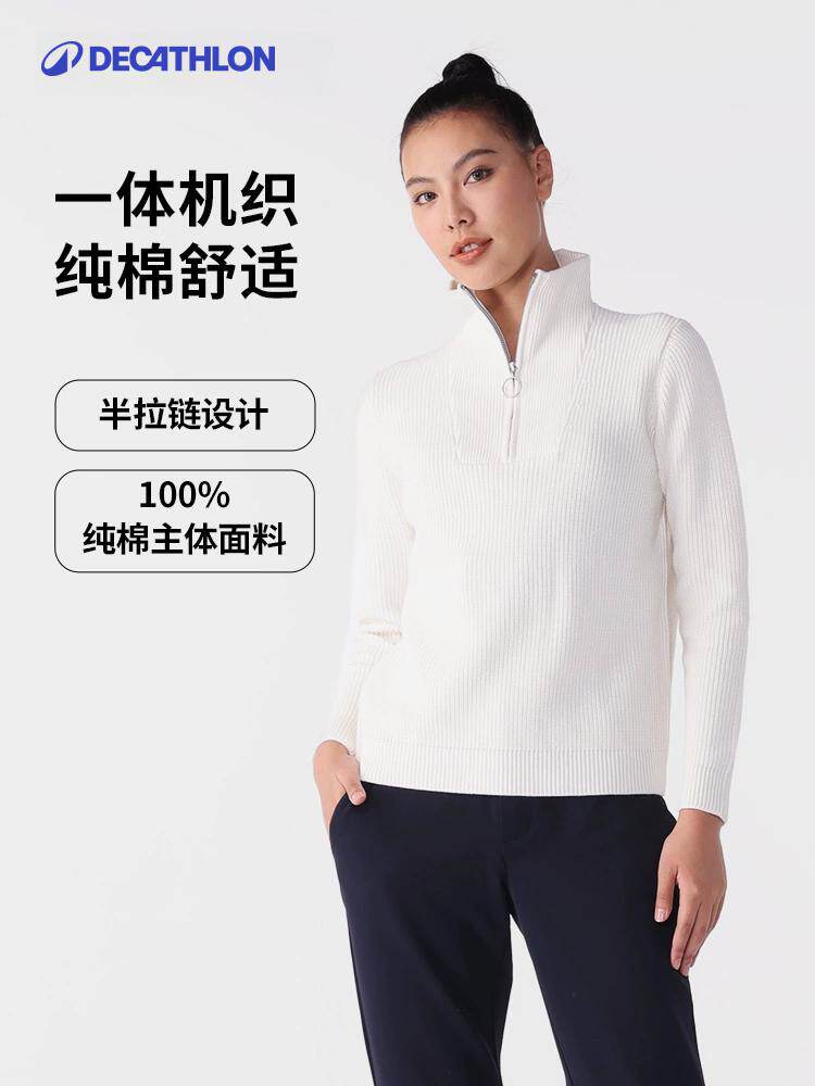 DECATHLON 스웨터 여성용 하프 지퍼 터틀넥 스웨터 따뜻한 풀오버 스포츠 긴팔 스웨터 SAG2