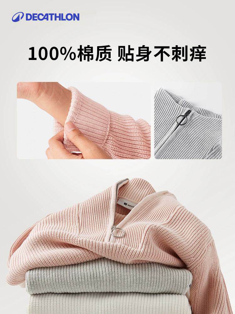 DECATHLON 스웨터 여성용 하프 지퍼 터틀넥 스웨터 따뜻한 풀오버 스포츠 긴팔 스웨터 SAG2