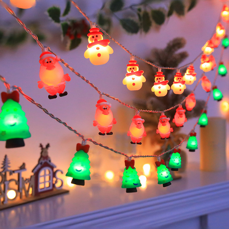 跨境新款LED圣诞节老人雪人铃铛节日房间氛围感装饰灯挂件彩灯串