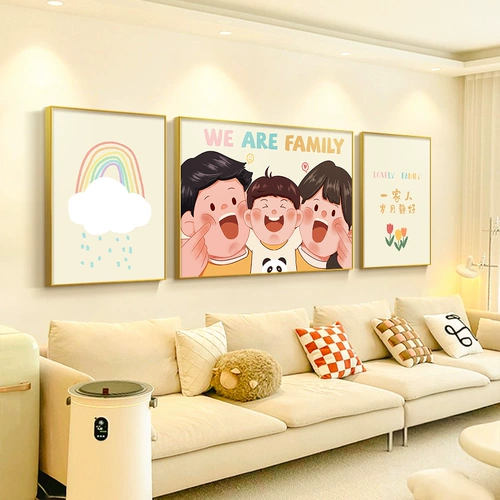 Семейное украшение для гостиной, картина, современный простой мультяшный персонаж, диван, фон, настенная живопись, теплое украшение для дома, триптих
