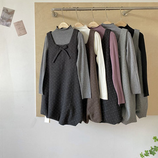 十三行冬季韩系波点减龄显瘦花苞连衣裙小个子裙子