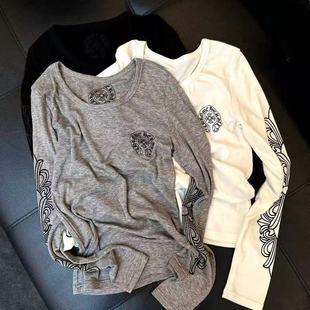 秋冬新款重工印花圆领长袖内搭修身百搭男女