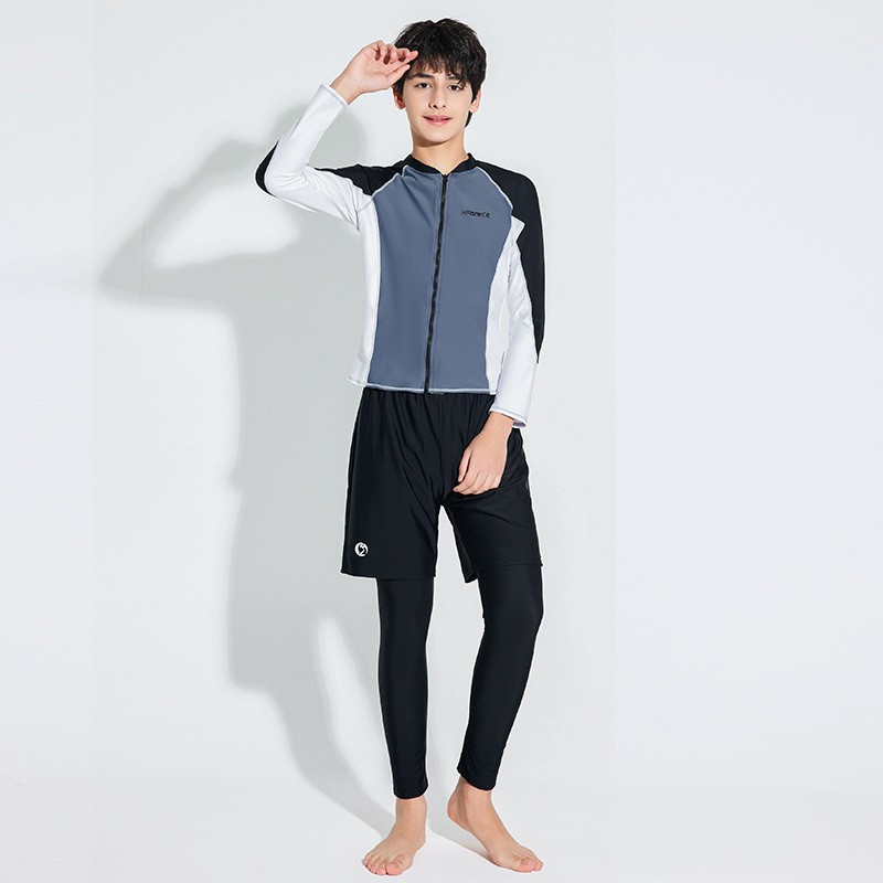 青少年男孩中大儿童分体三件套长袖长裤五分裤防晒速干宽松游泳衣
