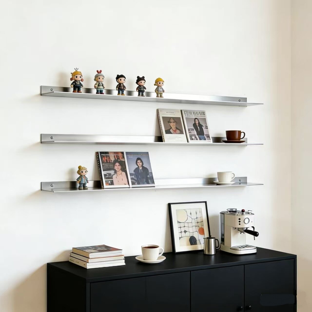 中古不锈钢置物架一字板厨房调料架客厅展示书杯架书刊展示层板