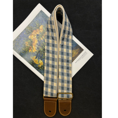 清新蓝格纹小众原创设计吉他背带