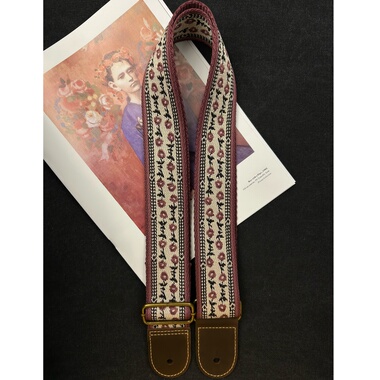 【原创】Loudspeaker 意大利皮革工艺复古艺术感紫色花纹吉他背带