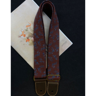 【原创】中古Vintage勃艮第红蓝撞色花纹 意大利皮革工艺吉他背带