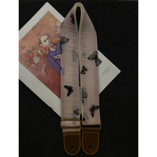 【原创】Loudspeaker 意大利皮革工艺烟紫色褶皱刺绣蝴蝶吉他背带