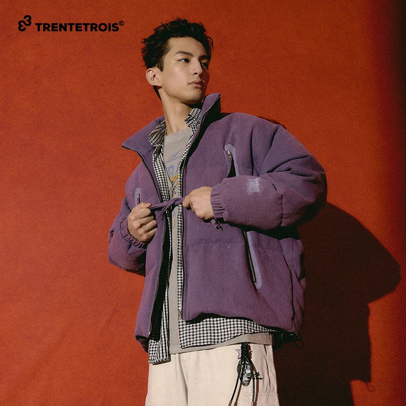 33潮牌羽绒服宽松廓形撞色印花秋冬休闲时尚连帽羽绒服