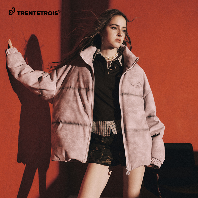 33潮牌羽绒服宽松廓形扎染条纹印花秋冬休闲时尚灯芯绒外套