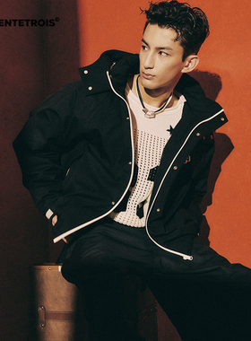 TRENETROIS户外风连帽羽绒服男黑色微落肩宽松版保暖外套