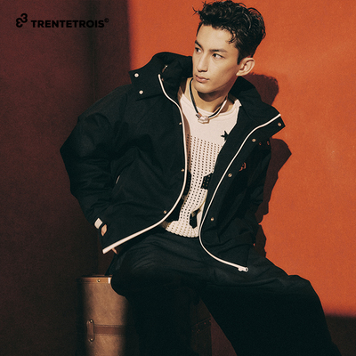 TRENETROIS户外风连帽羽绒服男黑色微落肩宽松版保暖外套