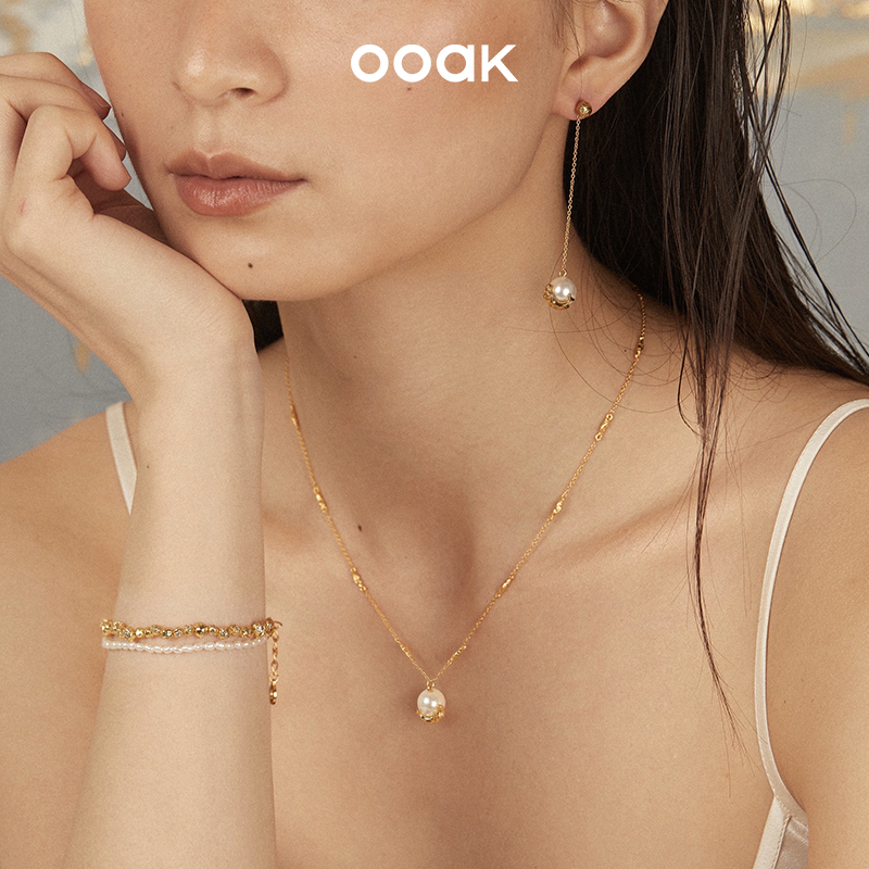 ooak珍珠18k镀金百搭项链