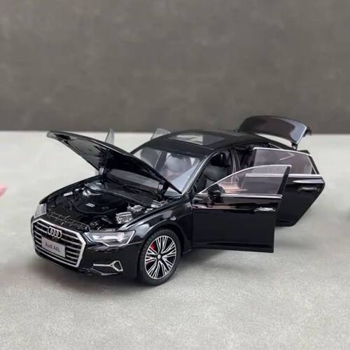 奥迪A6L合金回力声光车模摆件