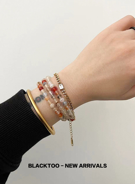 女款钛钢金色方糖手链极简