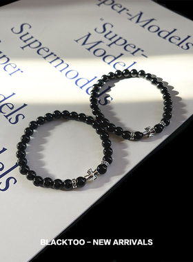 黑玛瑙十字架手链复古手串情侣