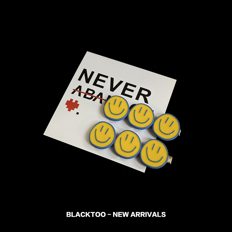blacktoo/笑脸发卡克莱因蓝元气柠檬黄色发夹 微笑侧边夹发饰