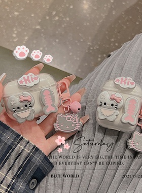 可爱电镀kitty猫适用真我realme buds air6pro/T300蓝牙耳机保护套air5/air3 neo卡通t100/airPro/Q/Q2S软壳