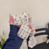 粉色水钻适用倍思MC2耳机w04保护套as01蓝牙MC1PRO防摔e8软壳e3少女心M3S硅胶w2i保护壳BC1耳机壳MP1 BD1链条