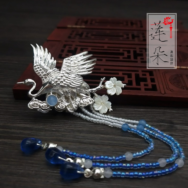 云鹤归-中式仙鹤胸针玉石文艺复古典古风汉服旗袍褙子扣别针