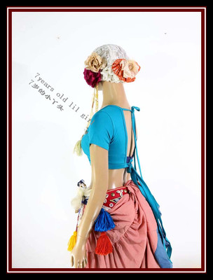 舞蹈服品牌设计部落肚皮舞 choli弹力棉宽边V领露背短袖上衣 AL80