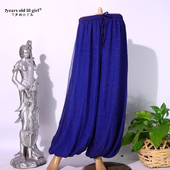 DX18 银丝绉雪纺丝雪纺灯笼裤 肚皮舞练功服宽松束脚裤 闪光亮丝皱