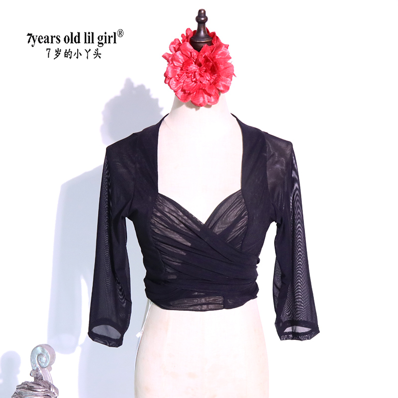 瑜伽肚皮舞网纱上衣中袖2024秋冬台湾水沙开襟密折CTT102