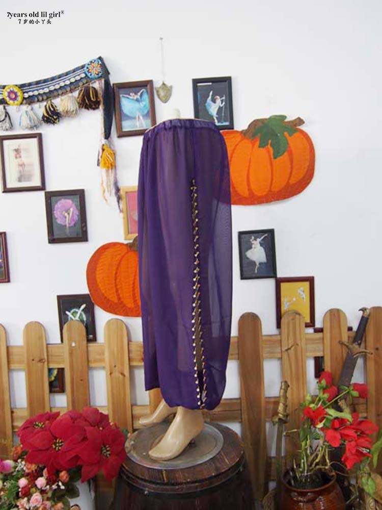 7yearsoldlilgirl肚皮舞原创设意大利雪纺绣珠长叉灯笼裤DX08