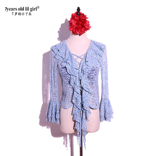 7yearsoldlilgirl弗拉门戈上衣女2025热卖韩国蕾丝荷叶领上衣DDL2