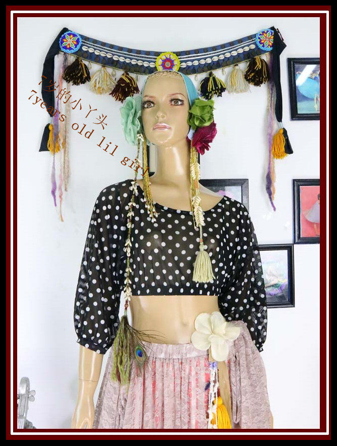 肚皮舞练功服套装宽松原创品牌台湾水纱波点圆点蝙蝠袖上衣BF62