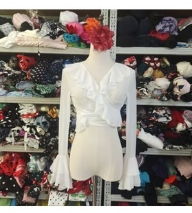 舞蹈服热卖2024新款网纱弗拉门戈flamenco上衣女荷叶领设计FLM02