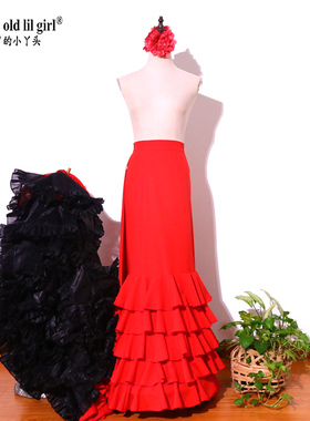 订做舞蹈服Flamengo弗拉门戈长尾裙BATA演出服西班牙舞服CWQ39
