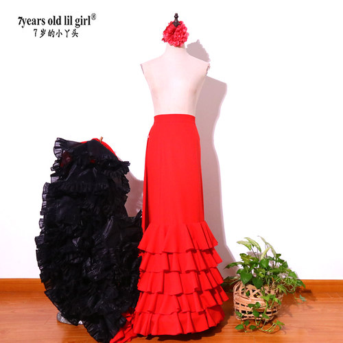 订做舞蹈服Flamengo弗拉门戈长尾裙演出服西班牙舞服CWQ39