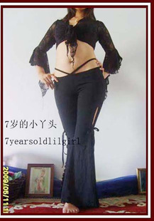 肚皮舞7岁的小丫头裤子人气弹力棉开长衩系带尖角喇叭裤 AF04