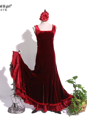 西班牙弗拉门戈Flamengo舞裙2025新款西班牙丝绒秋冬连衣舞裙GJ03