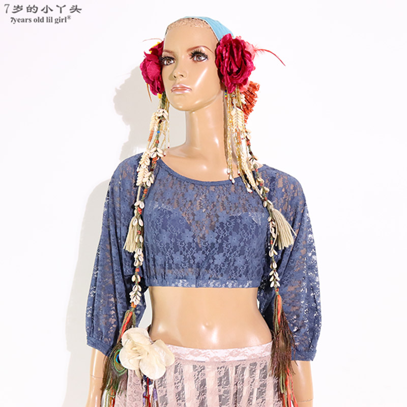 肚皮舞上衣女2019春夏新款练功服韩国蕾丝蝙蝠袖 BRR41