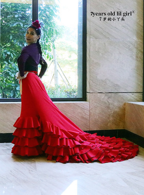 订做弗拉门戈长尾裙bata裙演出Flamengo西班牙舞裙品牌设计CWQ04