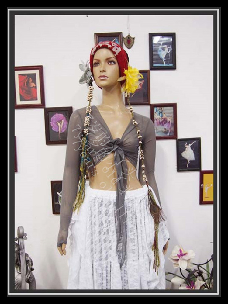 瑜伽肚皮舞长袖秋冬台湾水沙开襟扣指原创设计CG102