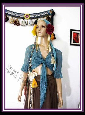 肚皮舞长袖韩国蕾丝5分小喇叭袖短上衣设计师品牌 DI57