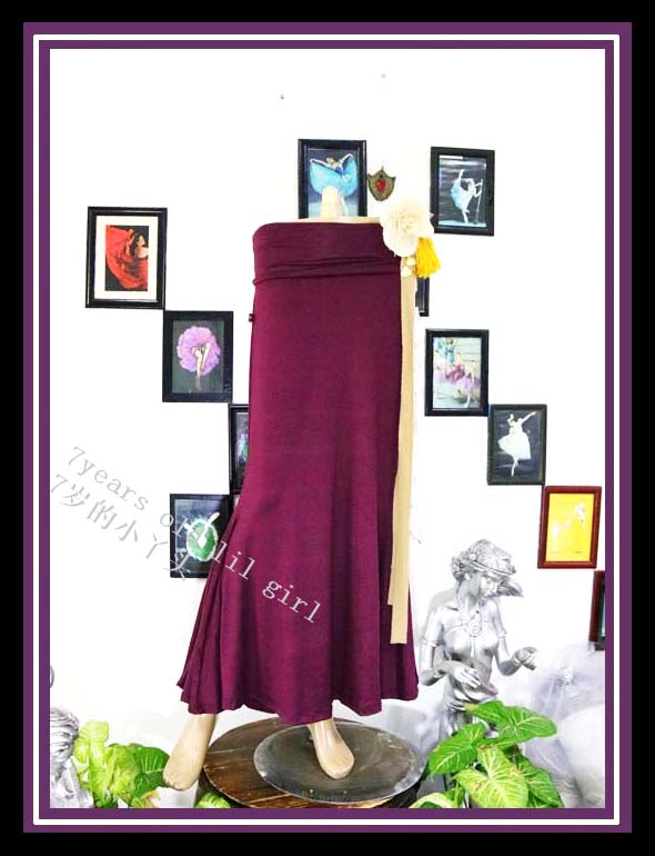 肚皮舞下装2019春夏新款莫代尔人棉翻腰包臀插片裙HHT02