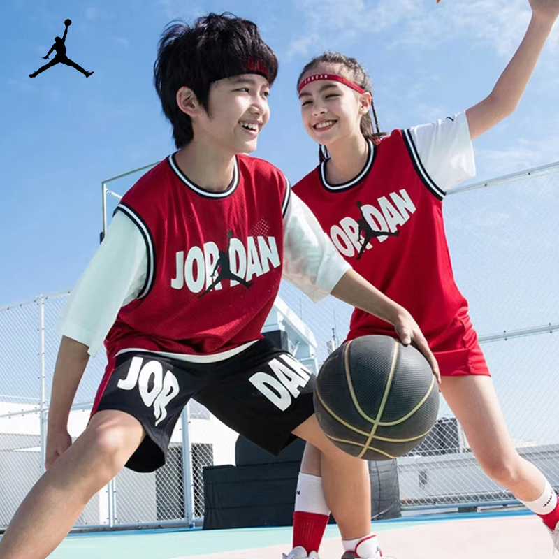 耐克NiKE JORDAN童装男童短袖T恤夏季童网面速干中大童运动篮球服
