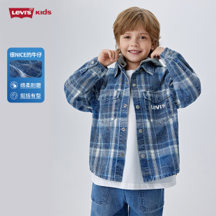 LEVI'S李维斯童装儿童25春新品舒适外穿格子衬衫休闲牛仔连帽衬衣
