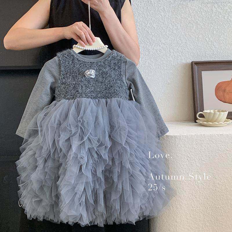 英国Next Naive女童连衣裙秋装2025新款儿童打底上衣无袖小香网纱