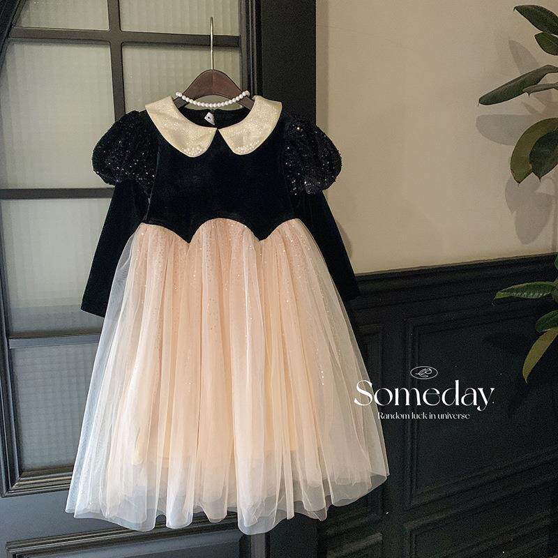 英国Next Naive女童丝绒连衣裙冬装新款加绒生日礼服裙子女孩娃娃