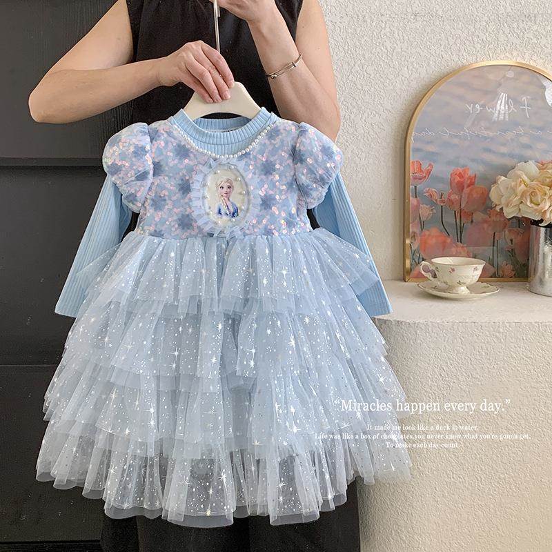 英国Next Naive女童连衣裙春款新款儿童洋气蓬蓬蛋糕裙宝宝冰雪爱