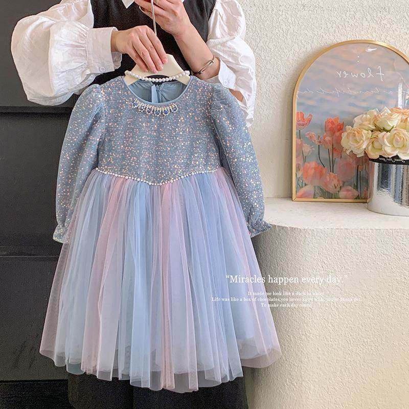 英国Next Naive绝美女童公主裙春秋款高级感女孩闪闪亮片蓬蓬裙儿